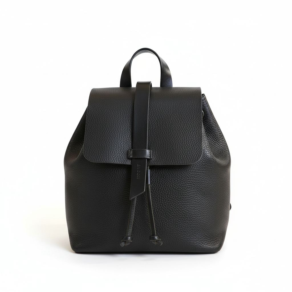 Sandori Black Leather Backpack Drawstring